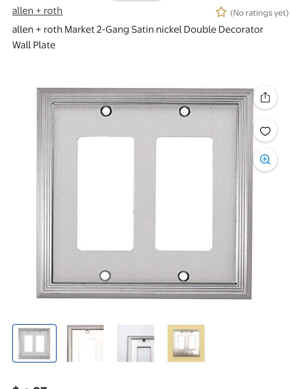allen + roth Satin Nickel 2-Gang Double Decorator Wall Plate